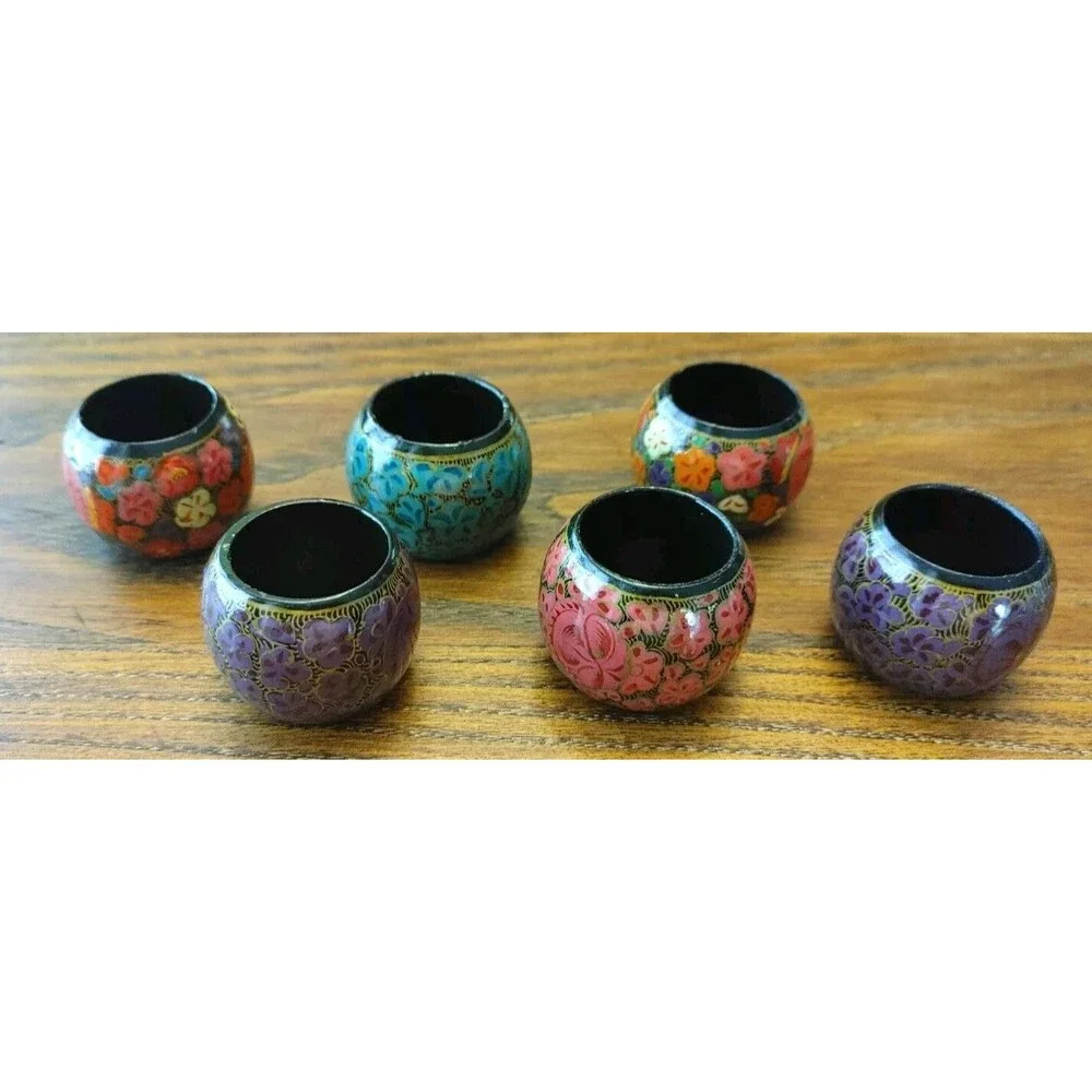 GORP Country Cottage Shabbique Boho Set Of 6 Napkin Rings Multi Colors
